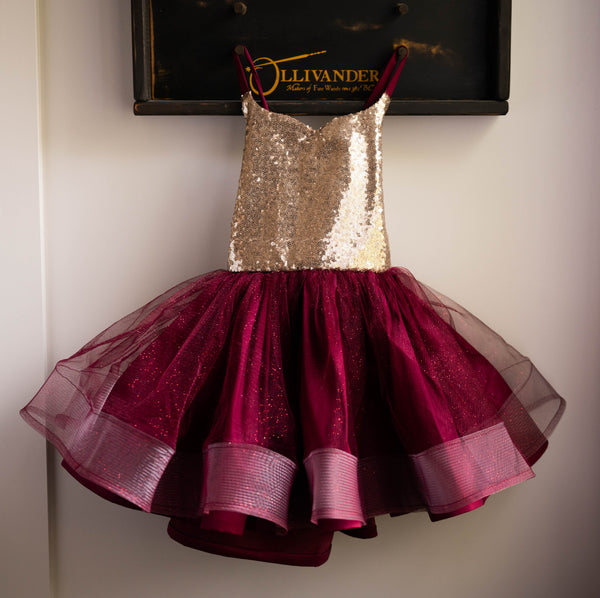 READY to SHIP Christmas SALE: Burgundy Glitter and Gold: size 8, fits 10-12