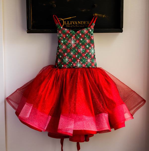 READY to SHIP: Christmas Plaid and Red Glitter: size 8, fits 6-10