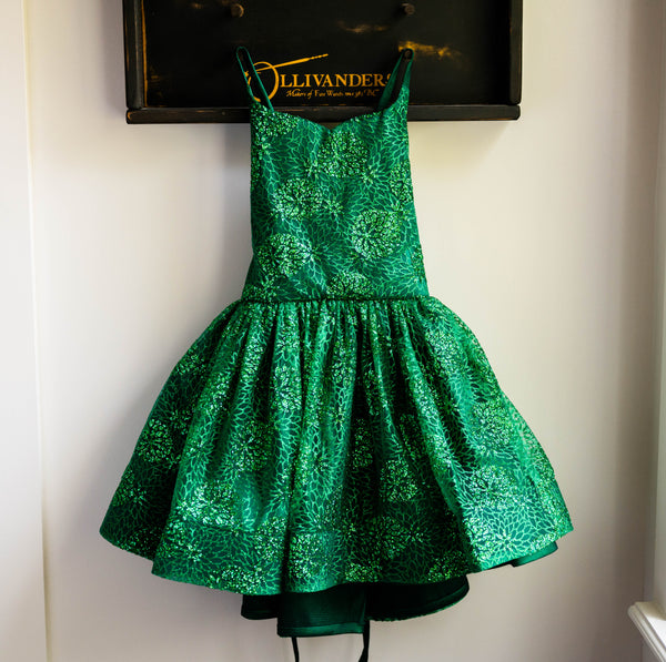READY to SHIP Christmas SALE: Green Glitter Christmas Floral: Size 10, fits 8-12