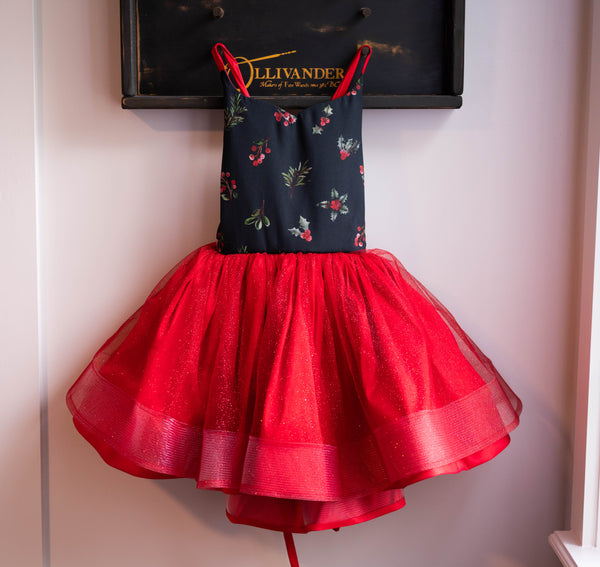 READY to SHIP Christmas SALE: Holly on Black: Size 10, fits 8-12