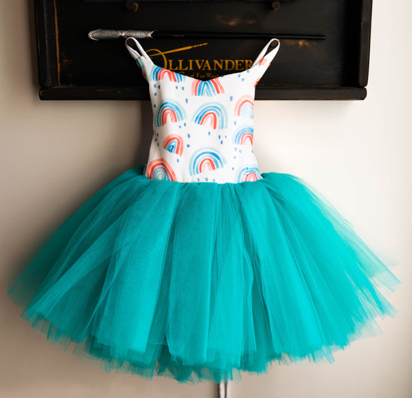 READY to SHIP: Teal Rainbows Tutu Dress: Size 3, fits 1-5