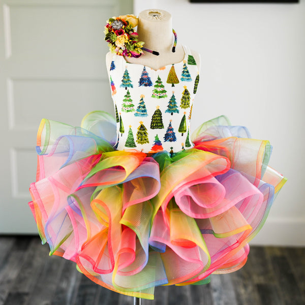 READY to SHIP: Rainbow Christmas Tree: 3/4 Full Upside Down Petal Style: Size 8, fits 6-10 +