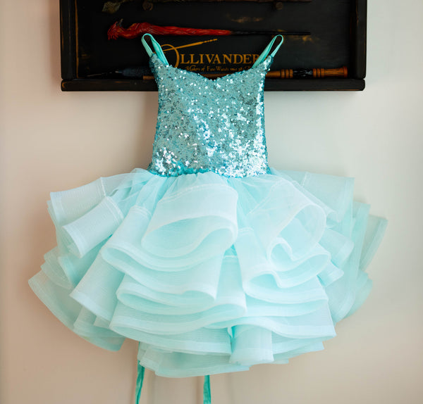 READY to SHIP: Aqua Sequins: Half Full Petal Style: Size 5, fits 3-7 +