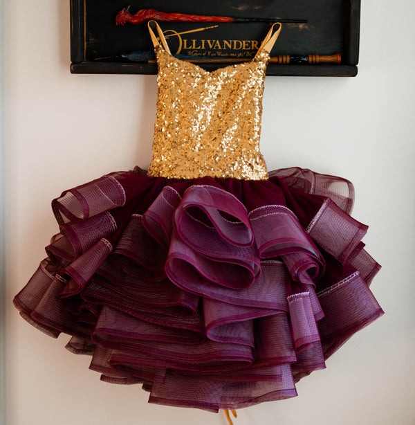 READY to SHIP: Gold Sequins and Burgundy: Half Full Petal Style: Size 8, fits 6-10 +