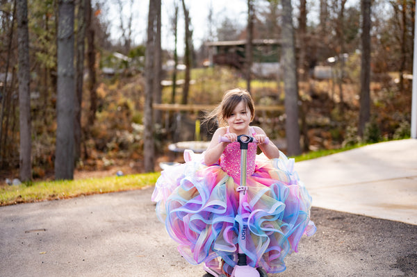 Traveling Rental Dress: The 'Wish' Gown: Pink Velvet Sequins and Rainbow: Size 8, fits 6-10 +