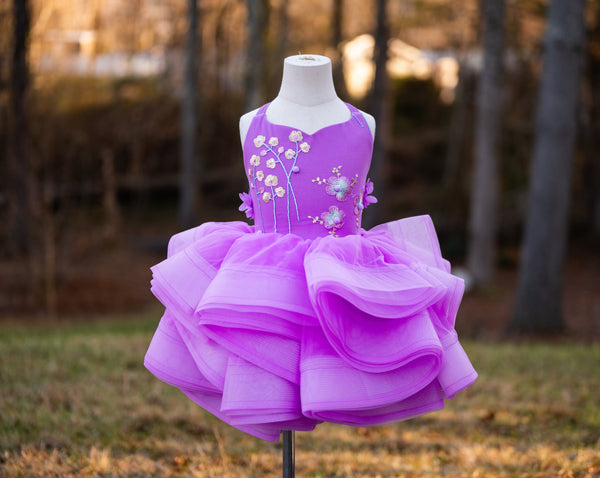 READY to SHIP: Purple Poppies: SIZE 7, fits 4-9 +