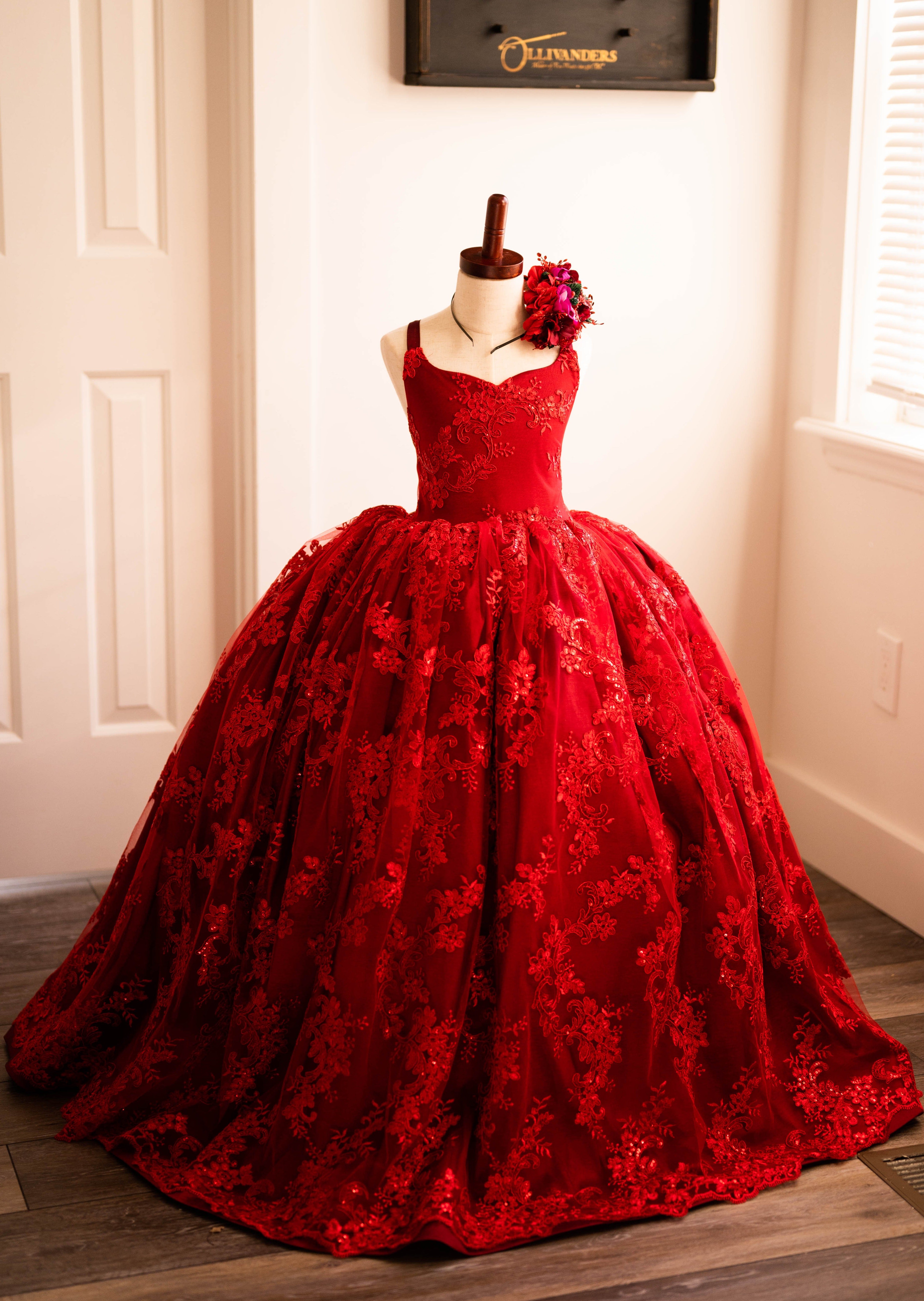 Deep Red Grand Evening Gown by NIYOOSH for rent online