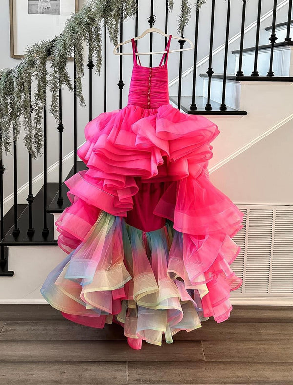 Traveling Rental Dress: The Hot Pink Rainbow Hi-Lo Gown: Size 10, fits sizes 7-12