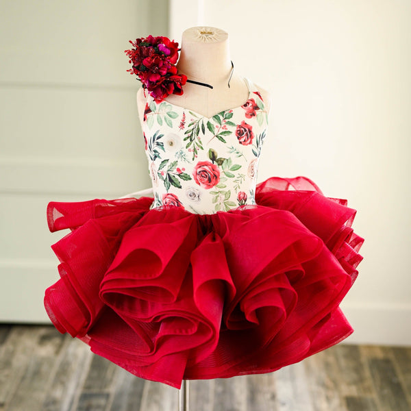PRE-ORDER: "Christmas Rose" in Red: Shortie Style, Half Full